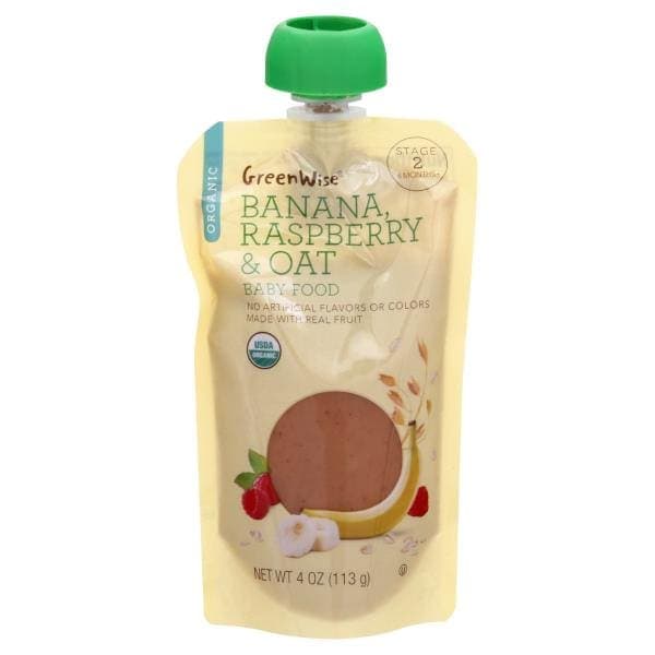 Greenwise Baby Food, Organic, Banana, Raspberry & Oat, Stage 2 (6 Months+