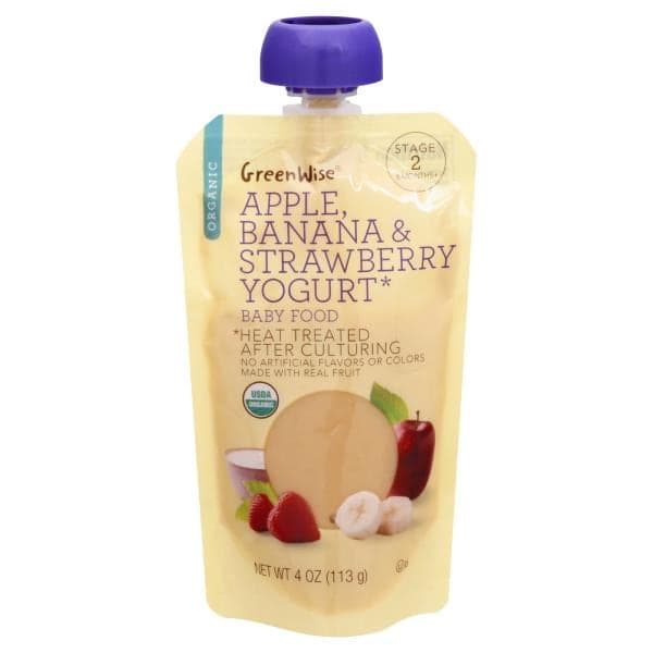 Greenwise Baby Food, Organic, Apple, Banana & Strawberry Yogurt, Stage