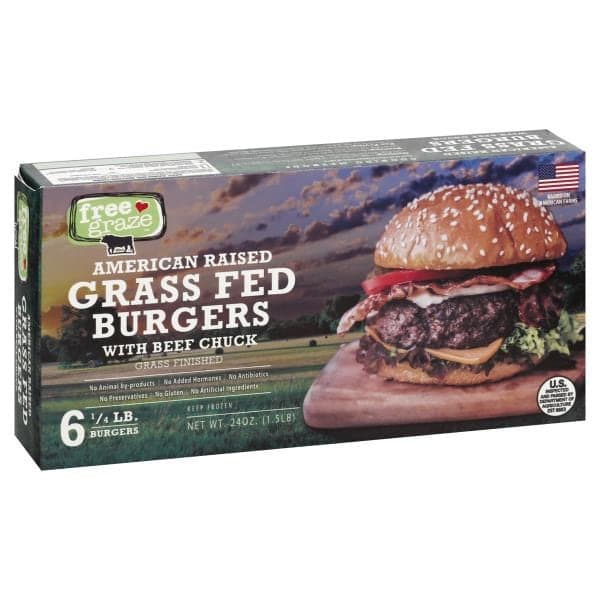 Free Graze Burgers, Grass Fed, With Beef Chuck