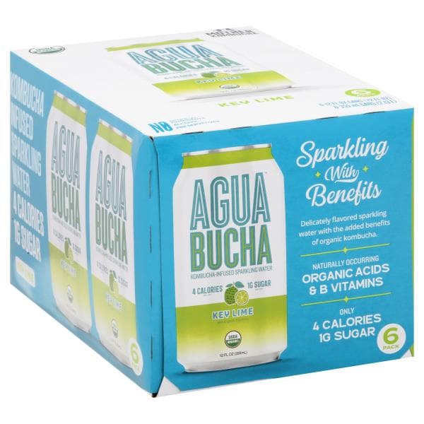 Agua Bucha Sparkling Water, Kombucha-Infused, Key Lime