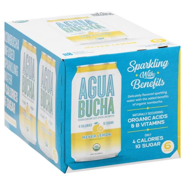 Agua Bucha Sparkling Water, Kombucha-Infused, Meyer Lemon