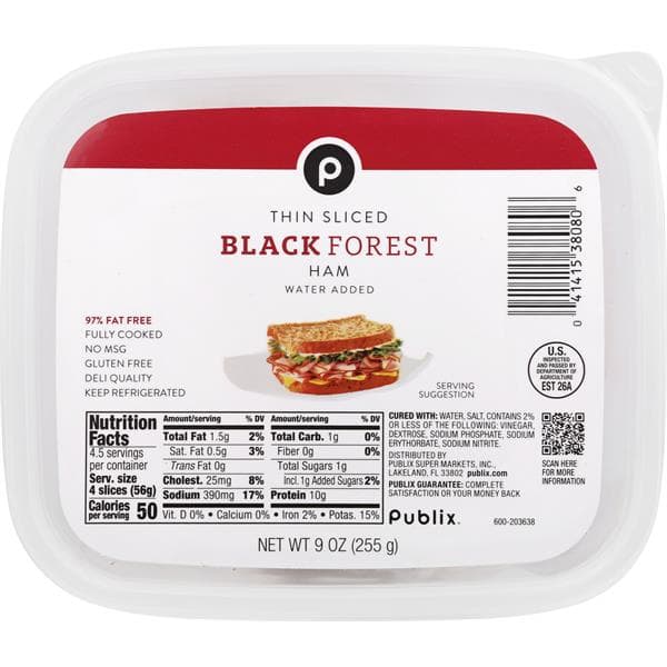 Publix Sliced Black Forest Ham, Water-Added