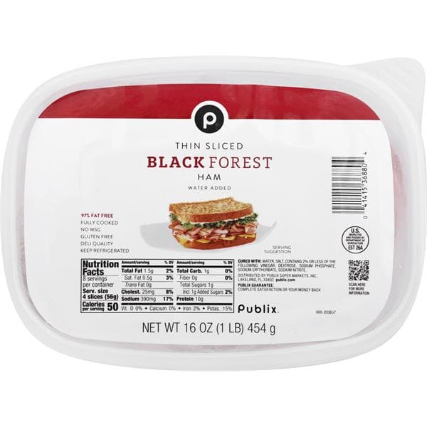 Publix Thin Sliced Black Forest Ham, Water-Added