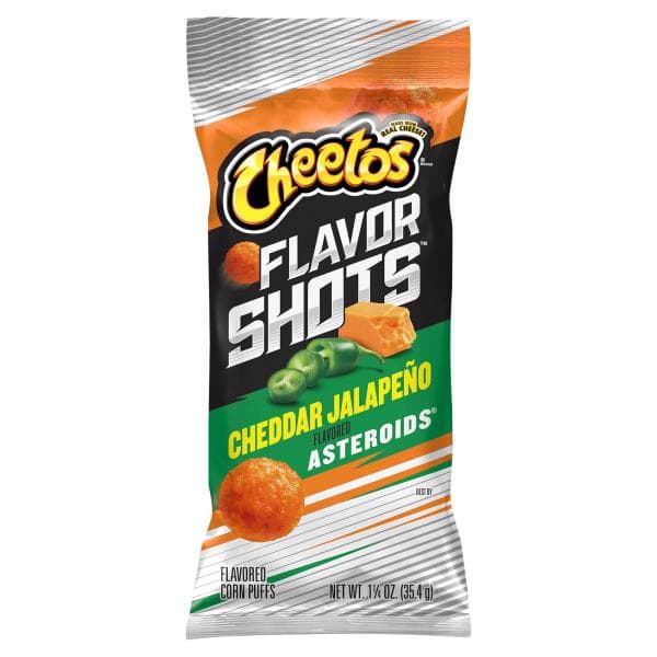 Cheetos Flavor Shots Flavored Corn Puffs, Cheddar Jalapeno Flavored, Asteroids