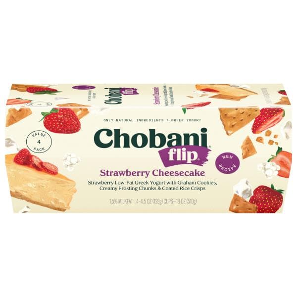 Chobani Yogurt, Greek, Low-Fat, Strawberry Cheesecake, Value