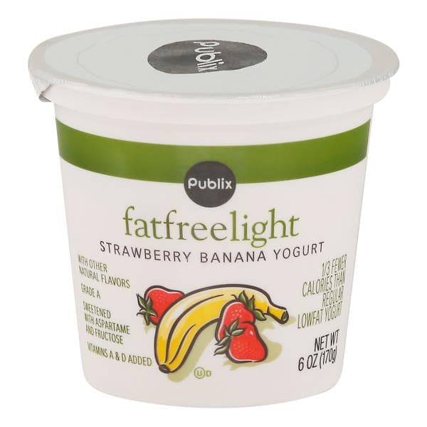 Publix Yogurt, Fat Free, Light, Strawberry Banana