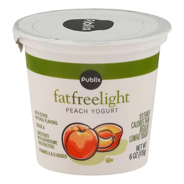 Publix Yogurt, Fat Free, Peach, Light