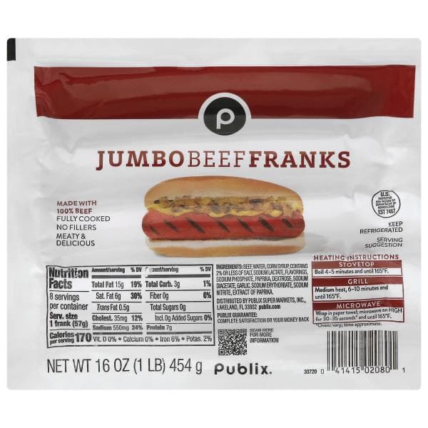 Publix Jumbo Franks, Beef