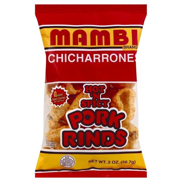 Mambi Pork Rinds, Chicharrones, Hot 'N Spicy