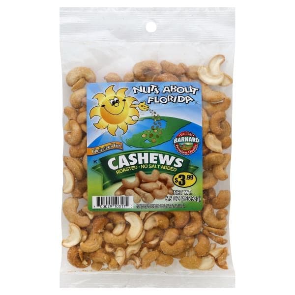 Nuts About Florida Cashews, No Salt Added, Roasted