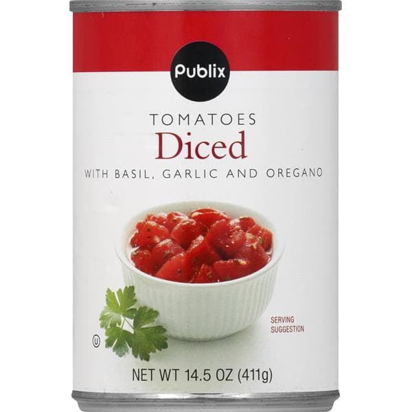 Publix Tomatoes, With Basil, Garlic And Oregano, Diced