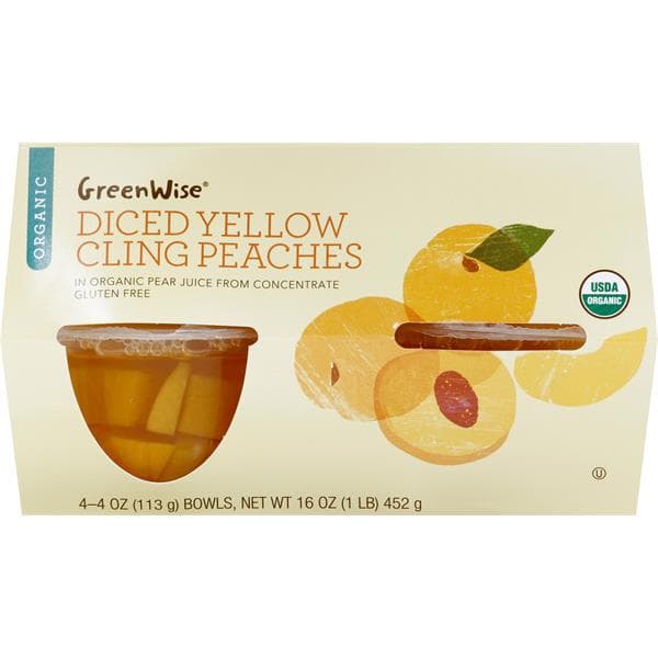 Greenwise Peaches, Cling, Organic, Yellow, Diced