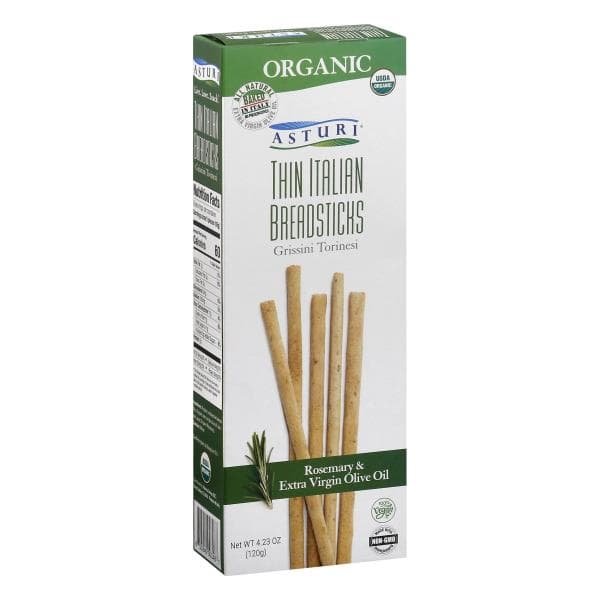Asturi Organic Thin Italian Breadsticks Rosemary & Olive Oil