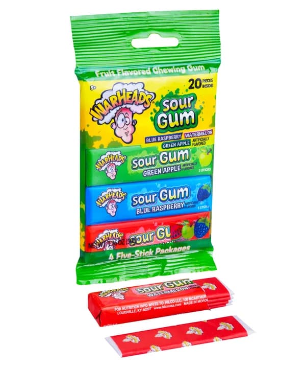Warheads Sour Gum Fruit Flavored Chewing Gum