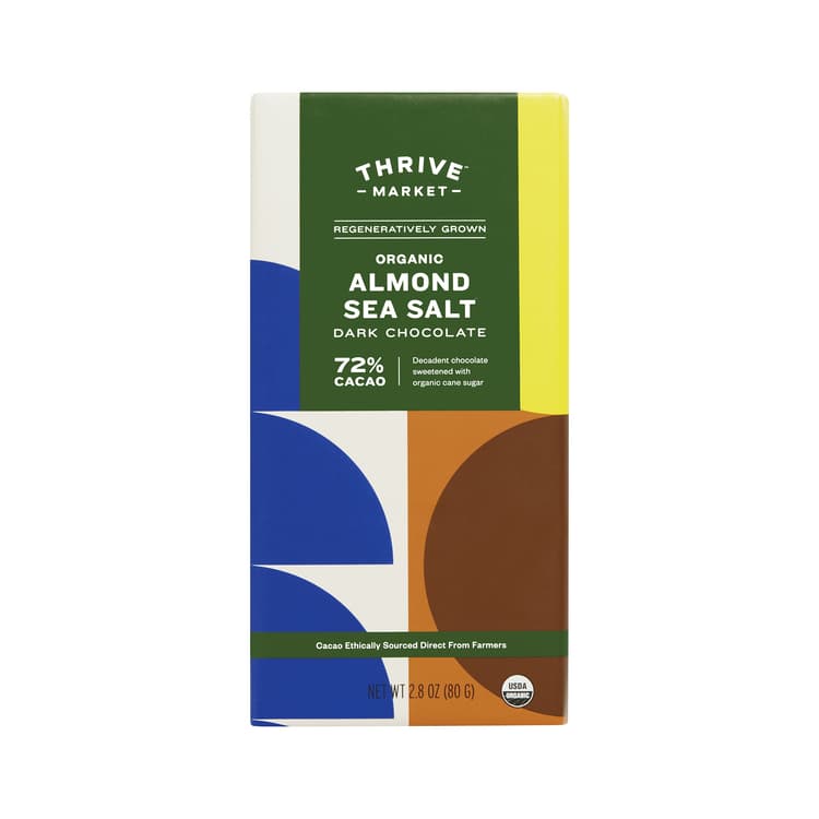 Thrive Market Organic Almond Sea Salt Dark Chocolate Bar, 72% Cacao