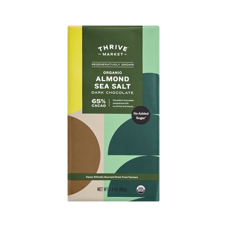 Thrive Market Organic Stevia Sweetened Almond Sea Salt Dark Chocolate Bar