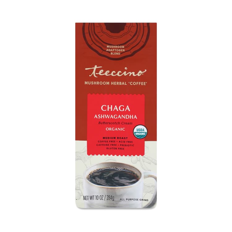 Teeccino Chaga Ashwagandha Butterscotch Cream Mushroom Herbal Coffee