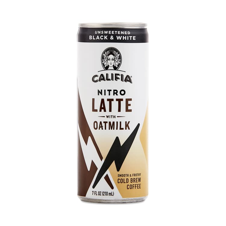 Nitro Cold Brew Coffee, Oat Milk Latte, Unsweetened Black & White