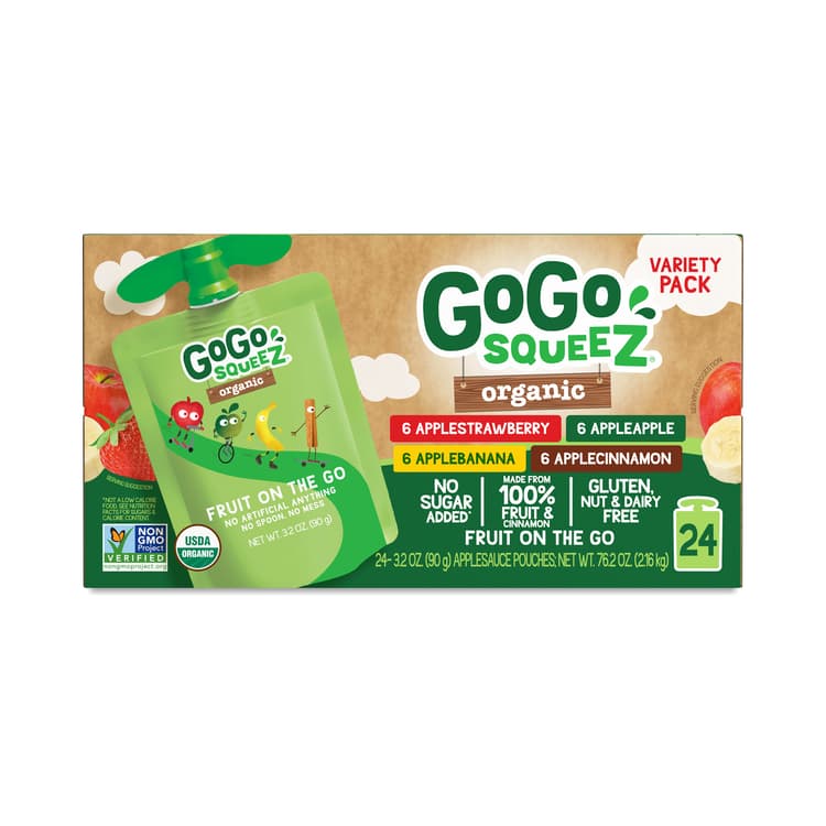 Gogo Squeez Organic Applesauce Variety Pack, Apple, Banana, Cinnamon & Strawberry