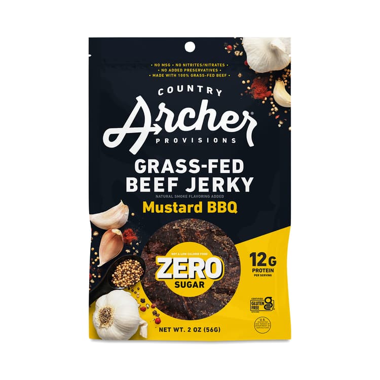 Country Archer Zero Sugar Grass-Fed Beef Jerky, Mustard Bbq