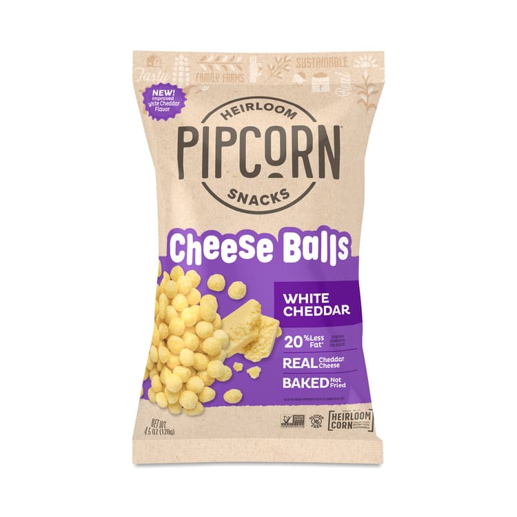 Pipcorn Cheese Balls, White Cheddar