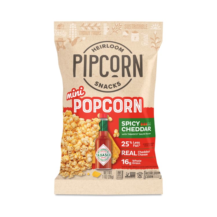 Pipcorn Mini Popcorn, Spicy Cheddar With Tabasco Sauce, Single Snack