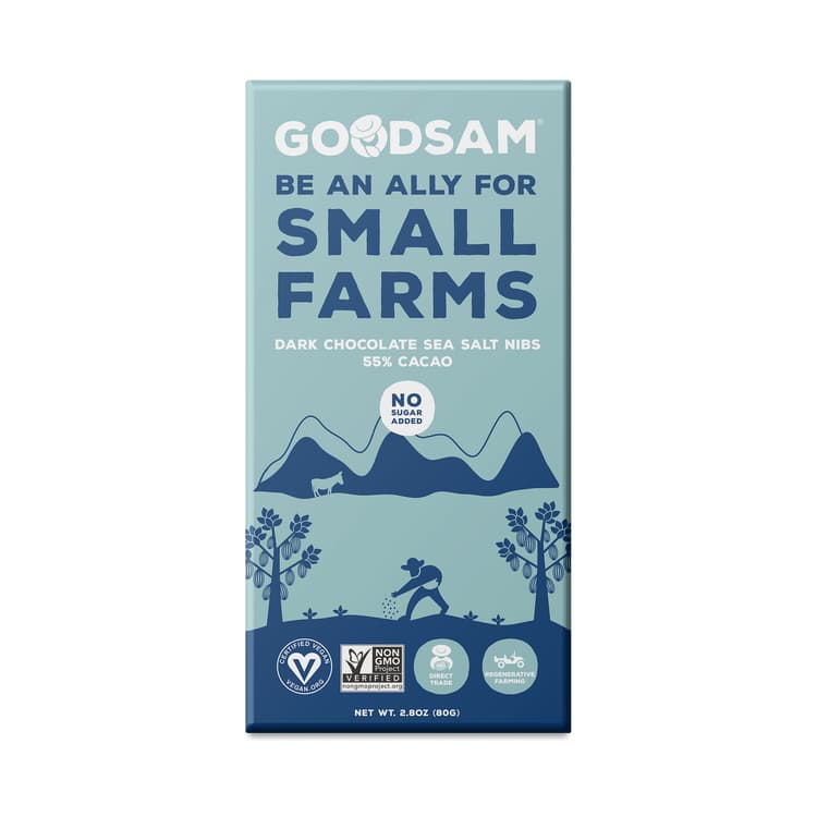 Goodsam No Sugar Added Dark Chocolate Bar, Sea Salt Nibs