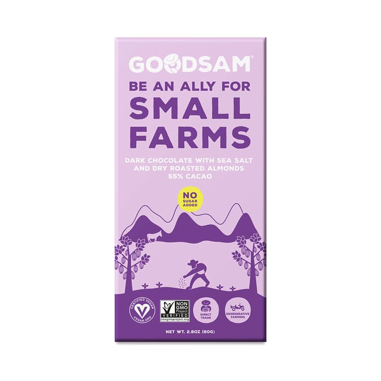 Goodsam No Sugar Added Dark Chocolate Bar, Sea Salt Almonds