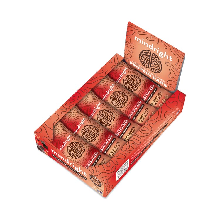 Mindright Nootropic Infused Protein Bars, Chocolate Sea Salt