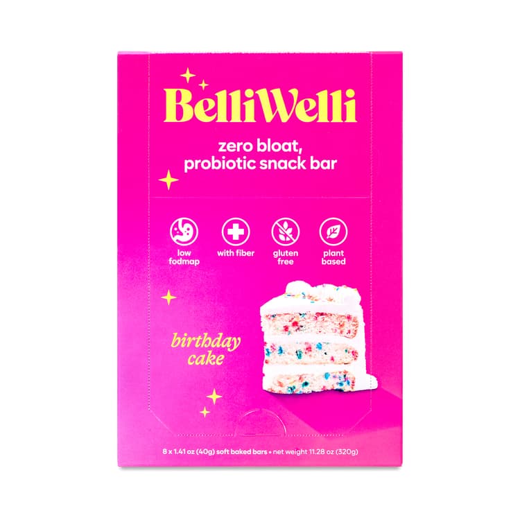 Belliwelli Zero Bloat Probiotic Snack Bar, Birthday Cake