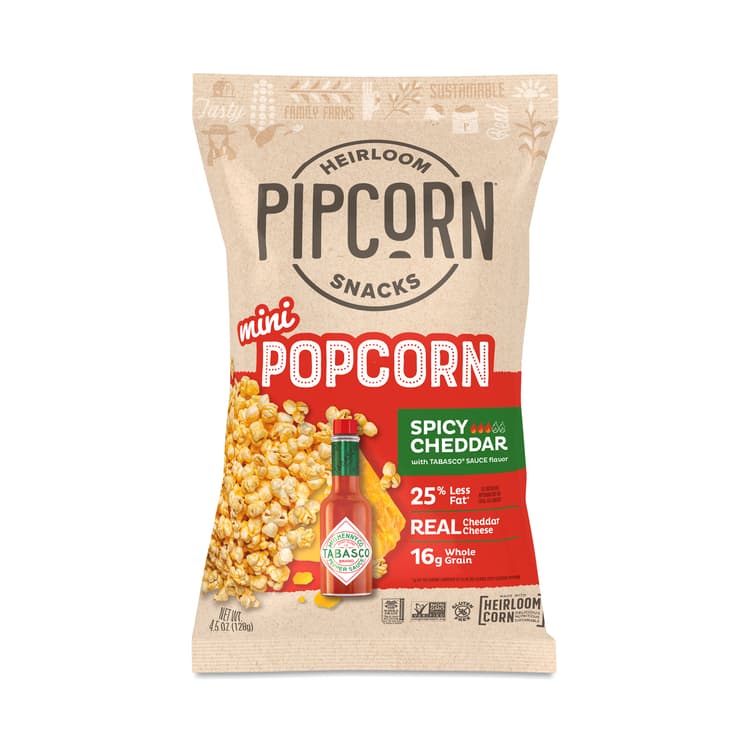 Pipcorn Mini Popcorn, Spicy Cheddar With Tabasco Sauce