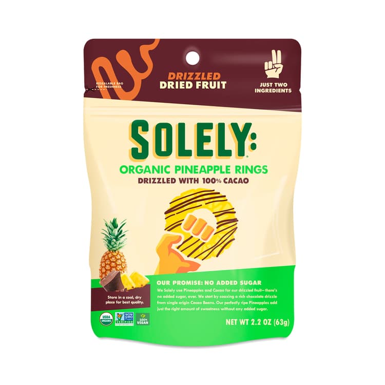 Solely Organic Dried Fruit, Pineapple Rings Drizzled With 100% Dark Chocolate