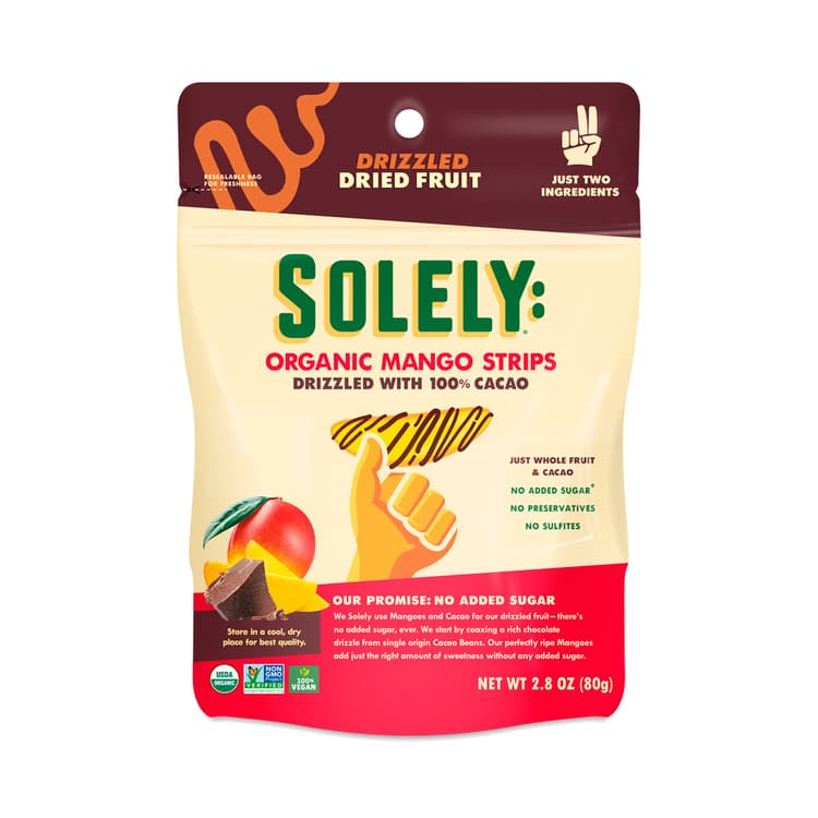 Solely Fruit Dried Mango Strips Drizzled With Cacao Organic