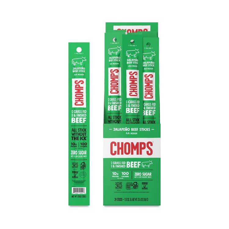 Chomps Grass-Fed Beef Sticks, Jalapeno, Value Size