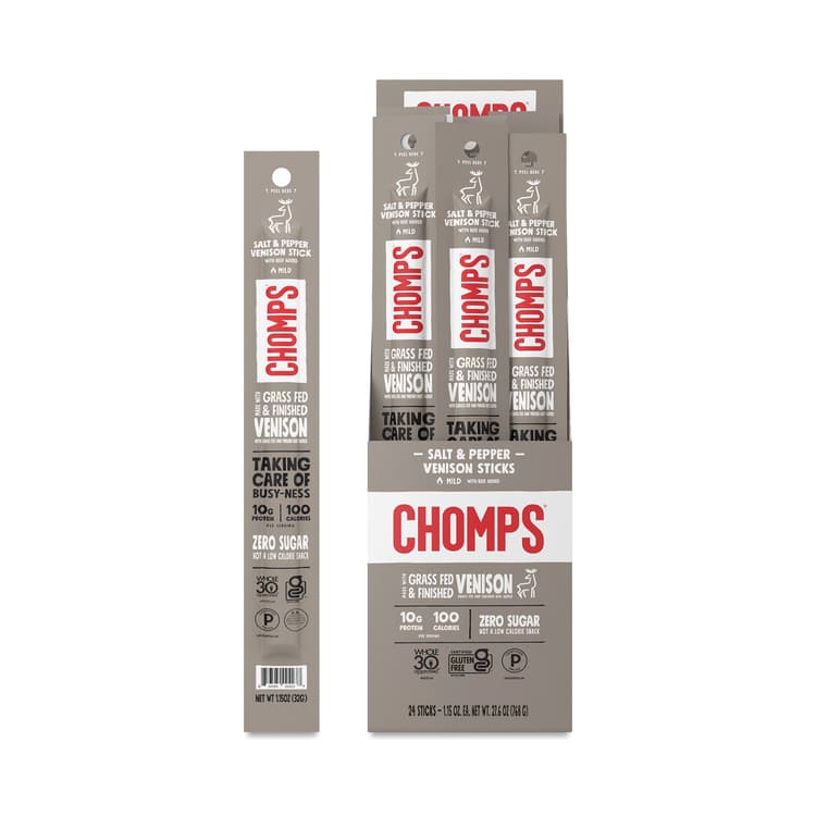 Chomps Grass-Fed Venison Sticks, Salt & Pepper, Value Size