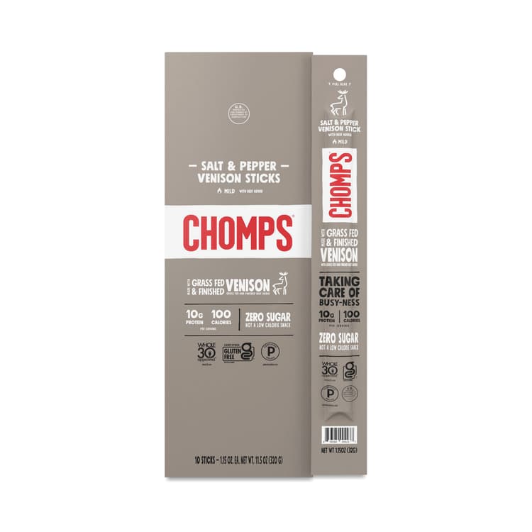 Chomps Grass-Fed Venison Sticks, Salt & Pepper