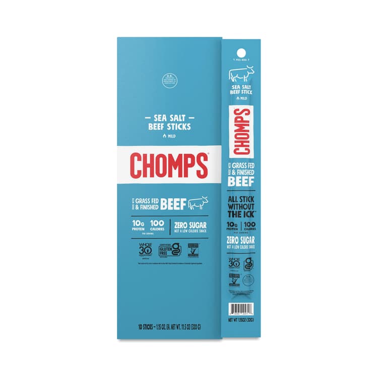 Chomps Grass-Fed Beef Sticks, Sea Salt