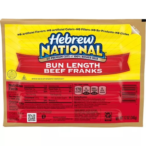 Is it Vegetarian? Hebrew National Bun Length Beef Franks