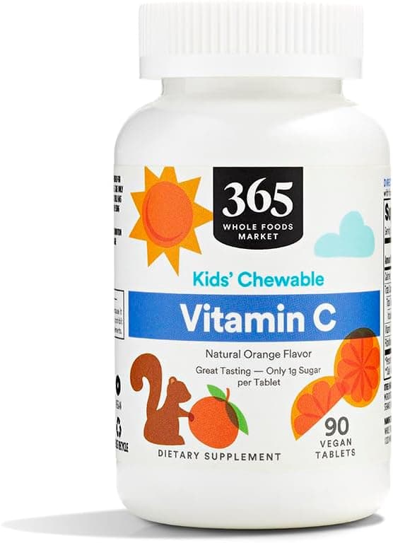 365 Whole Foods Market Kids' Chewable Vitamin C Natural Orange Flavor, 90 Vegan