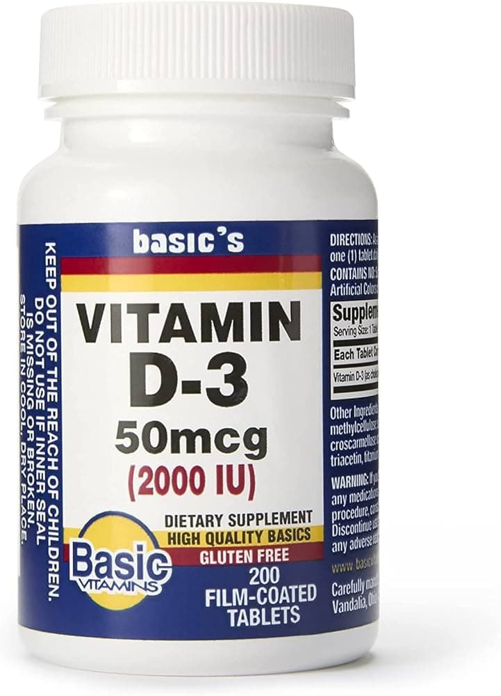 Basic Vitamins Vitamin D-3 50Mcg (2000 Iu) Dietary Supplement 200 Film-Coated