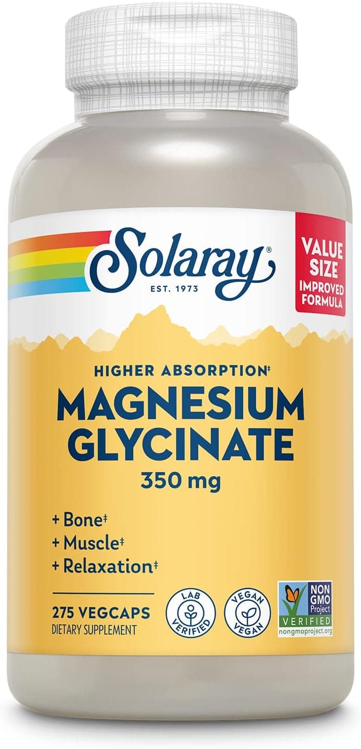Solaray High Absorption Magnesium Glycinate Dietary Supplement, 275 Vegcaps