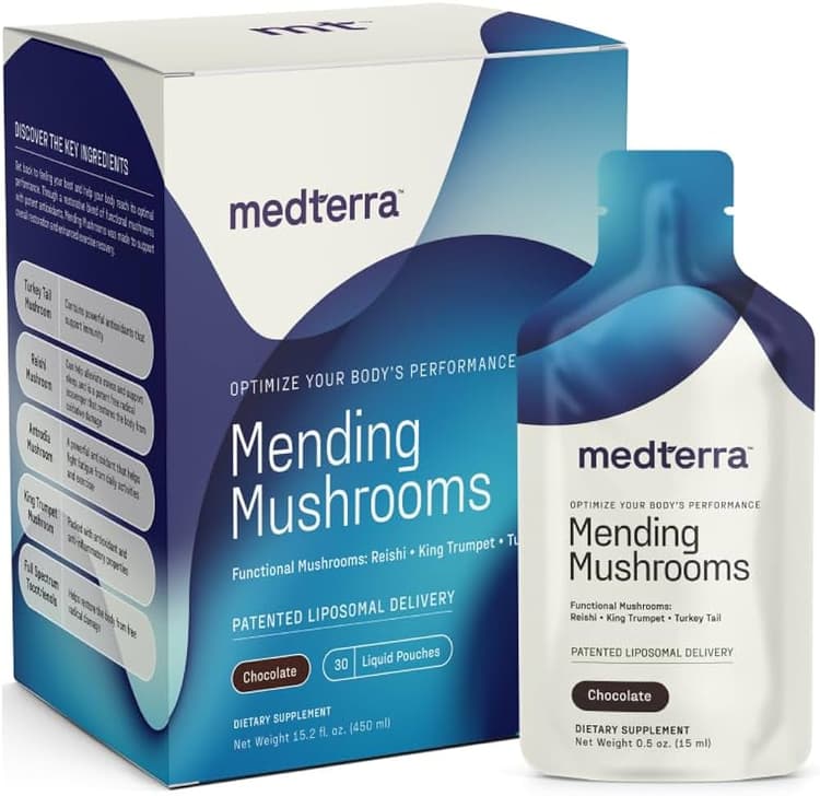 Medterra Mending Mushrooms Chocolate  Dietary Supplement 30 Liquid Pouches