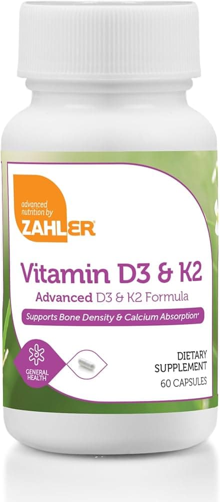 Zahler Vitamin D3 & K2 Supports Bone Density & Calcium Absorption Dietary Supplement 60 Capsules