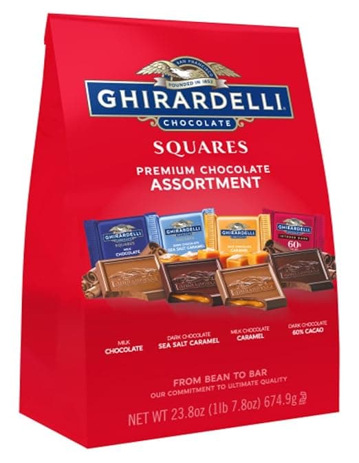 Ghirardelli Chocolate Squares Premium Chocolate Assortment Milk Chocolate, Dark Chocolate Sea Salt Caramel, Milk Chocolate Caramel, And Dark Chocolate 60% Cacao