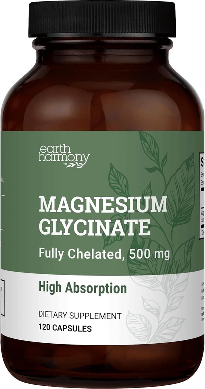Earth Harmony Magnesium Glycinate High Absorption Fully Chelated, Dietary Supplement 120 Capsules