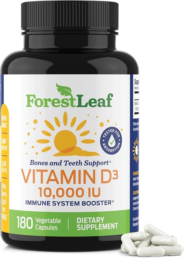 Forest Leaf Vitamin D3 10,000 Iu Immune Support Dietary Supplement 180 Vegetable Capsule