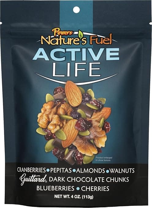 Powers Nature'S Fuel Active Life Cranberries, Pepita, Almonds, Walnuts, Guittard Dark Chocolate Chunks, Blueberries, Cherries