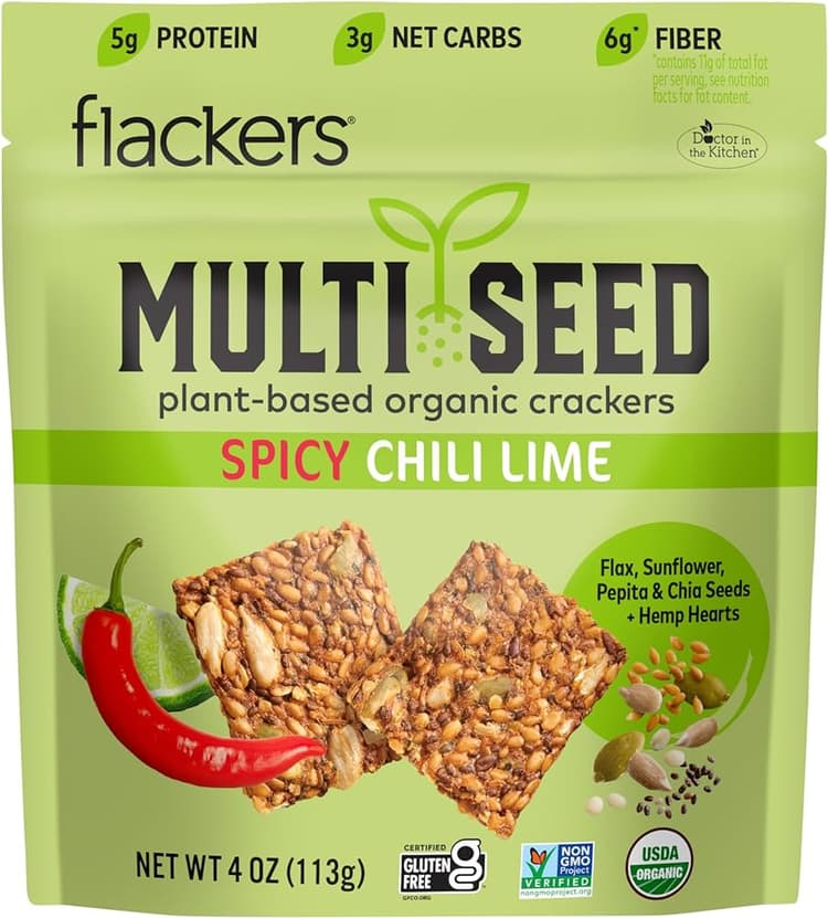 Flackers Multi Seed Spicy Chili Lime Plant-Based Organic Crackers