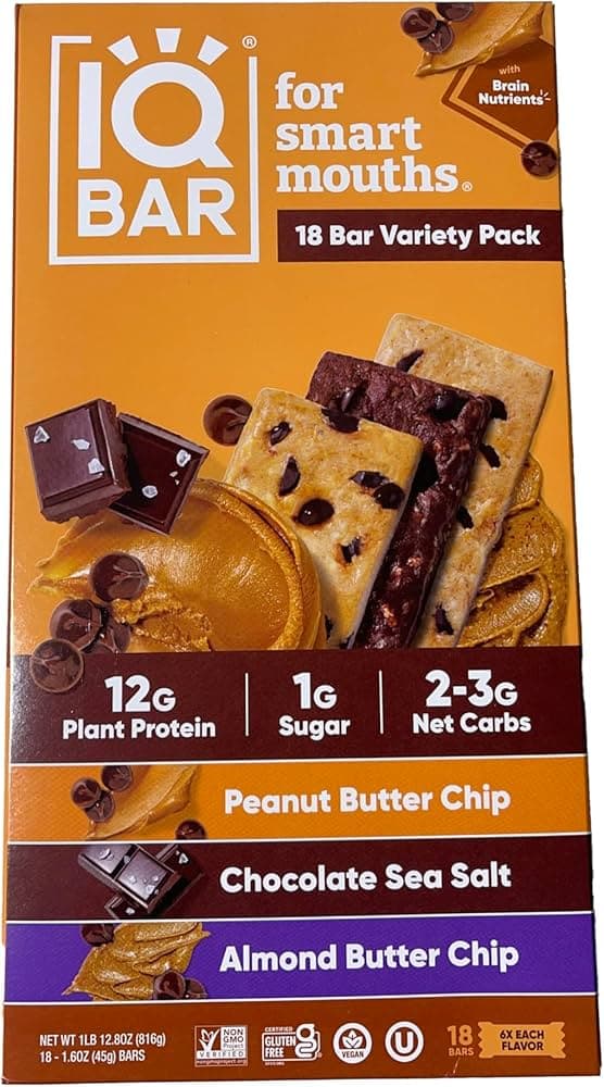 Iq Bar Variety Pack Peanut Butter Chip, Chocolate Sea Salt, Almond Butter Chip