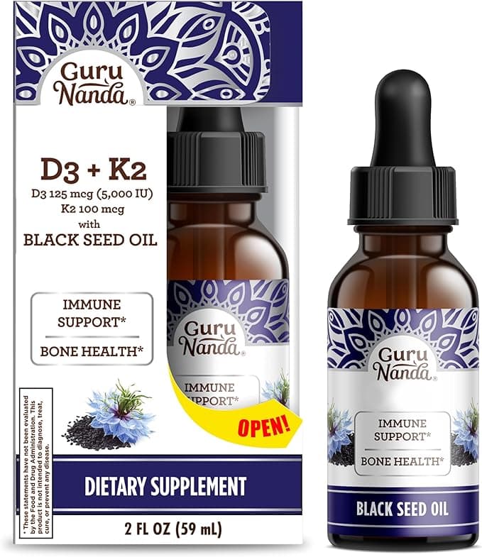 Gurunanda D3 + K2 100 Mcg With Black Seed Oil Dietary Supplement